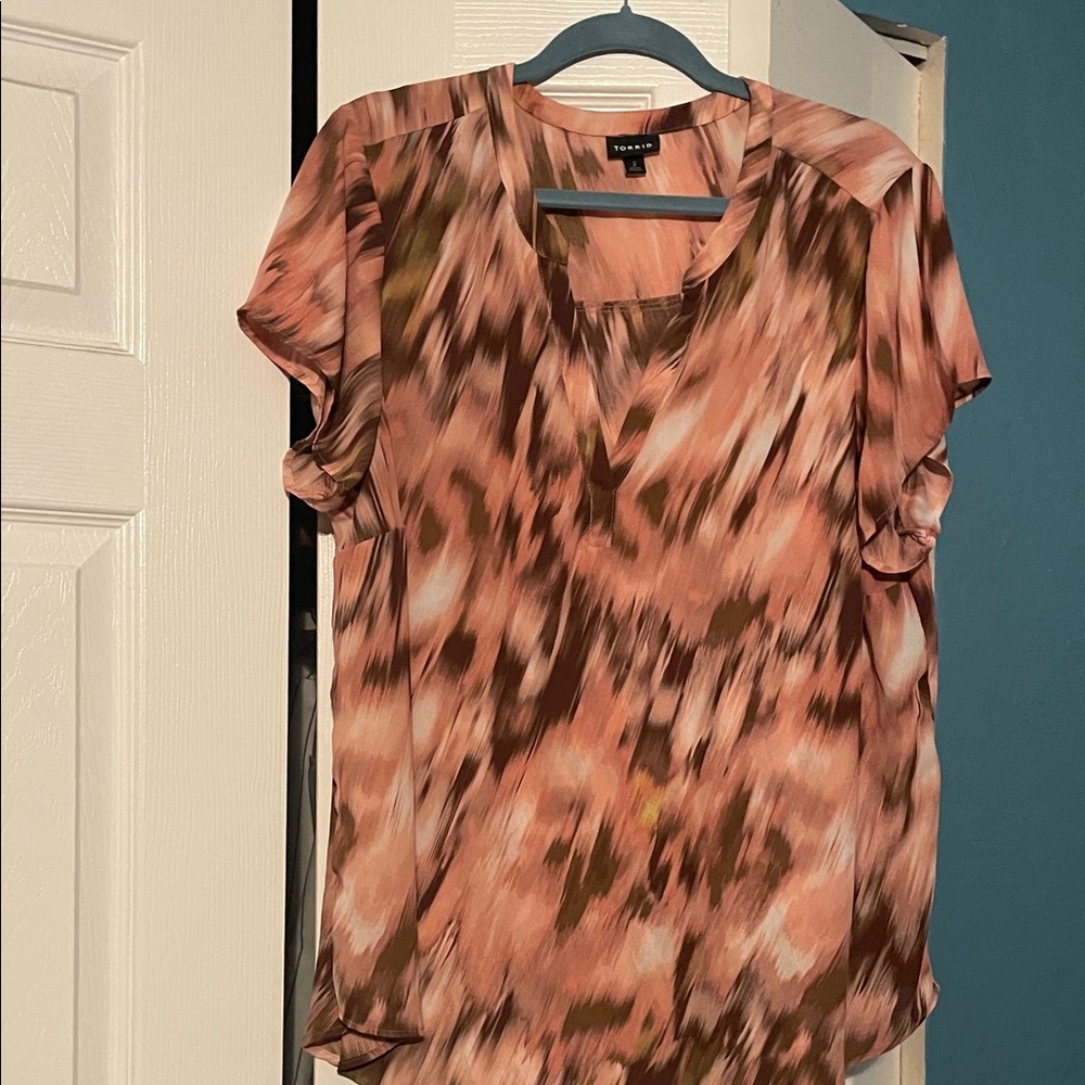 Torrid Pink and Brown Abstract Blouse